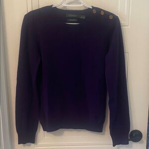 Ralph Lauren Women’s Cashmere Sweater in Deep Purple with Button Accents